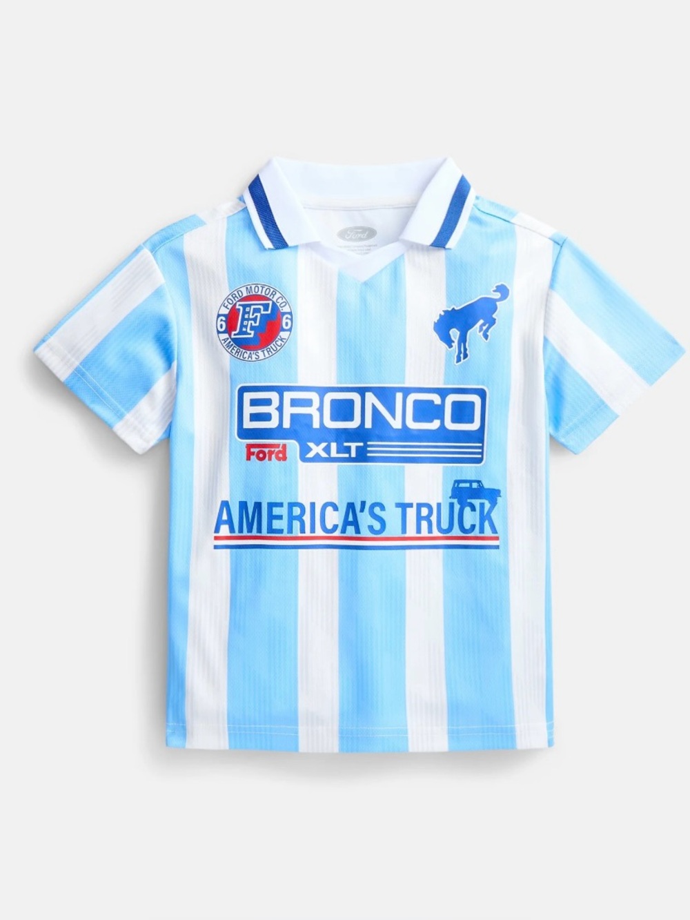 NWT Ford Bronco Boys XS 4/5 Blue Striped Graphic Jersey Shirt